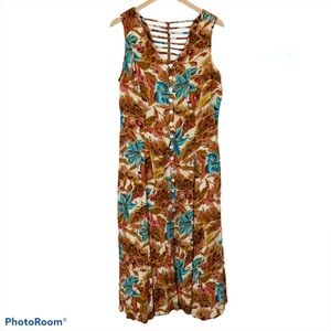 VINTAGE Dress Barn Tropical Print Shirt Midi Dress